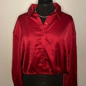 Lulus Crop Satin Blouse